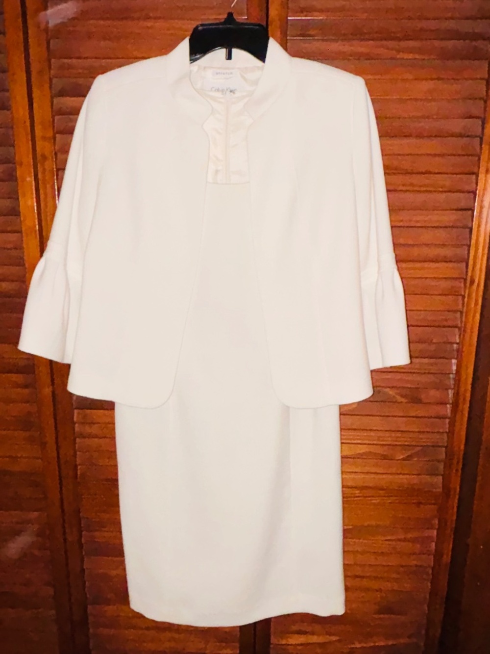 Calvin Klein 2 Piece White Slim Stretch Lined Sleeveless Dress Jacket Set 10P